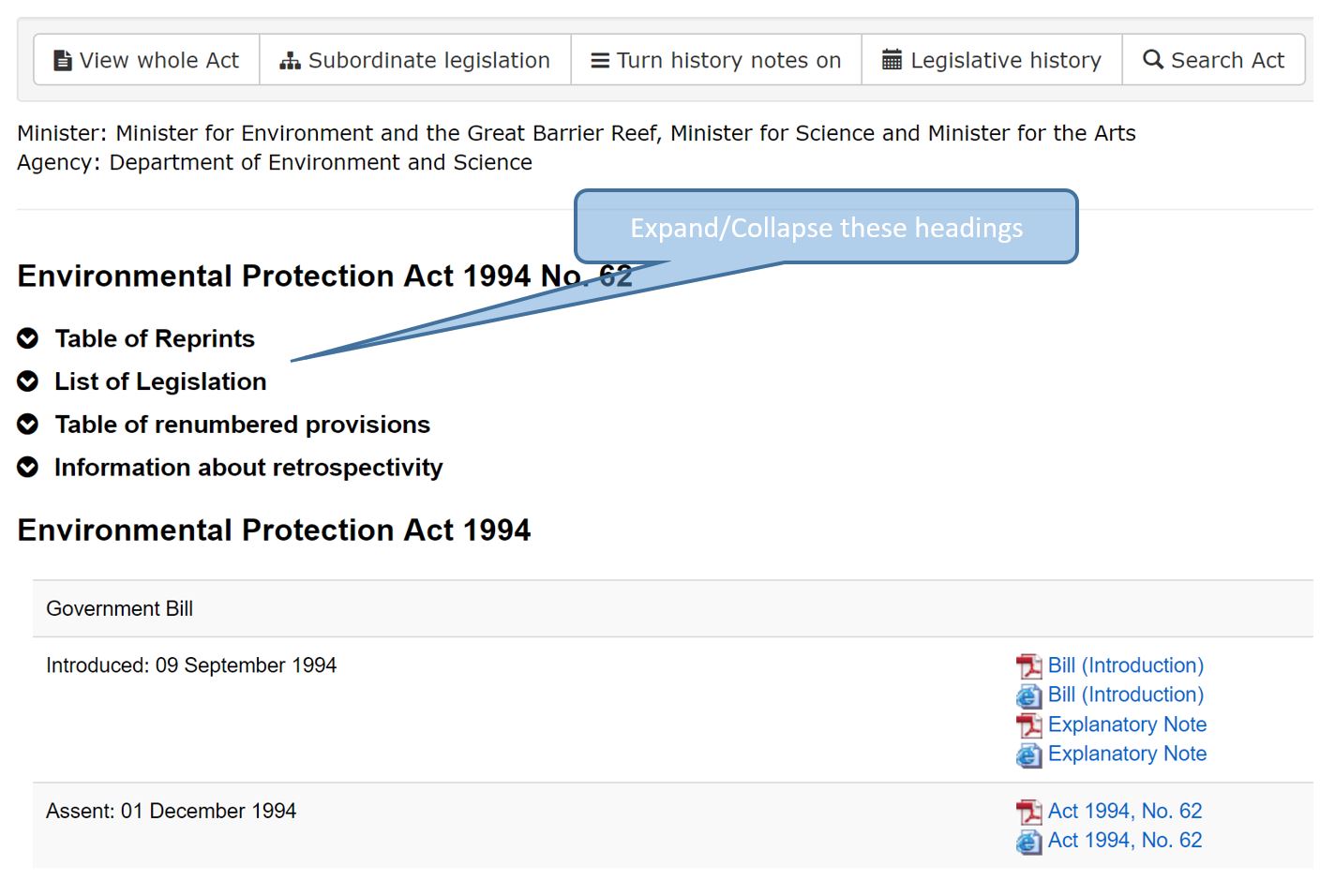 Collapse or expand legislative history headings