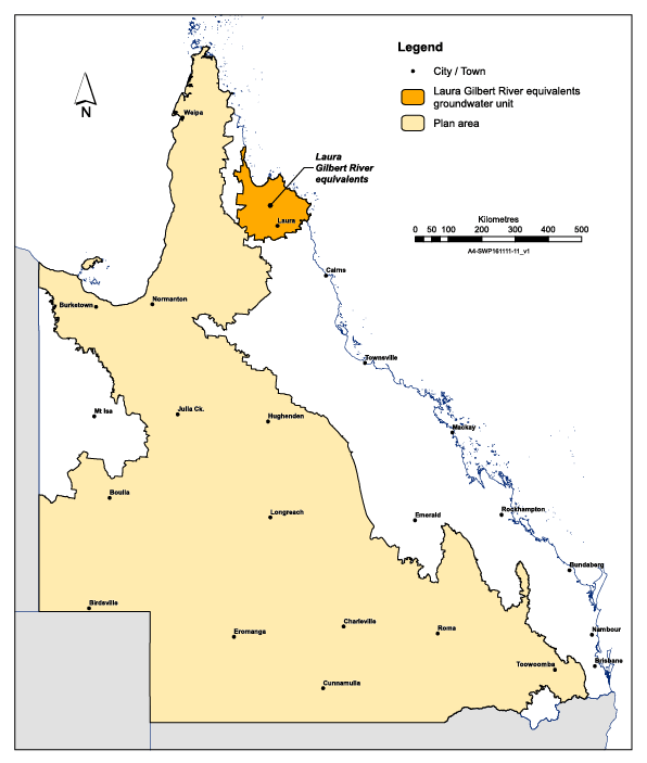 Map of Laura Gilbert River equivalents groundwater unit