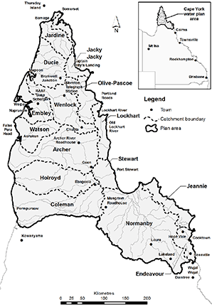 Map showing catchments in Cape York water plan area