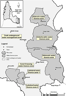 Map showing water licence zones in the Cook underground water management area