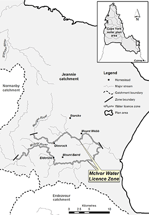 Map of the McIvor water licence zone in the Jeannie catchment