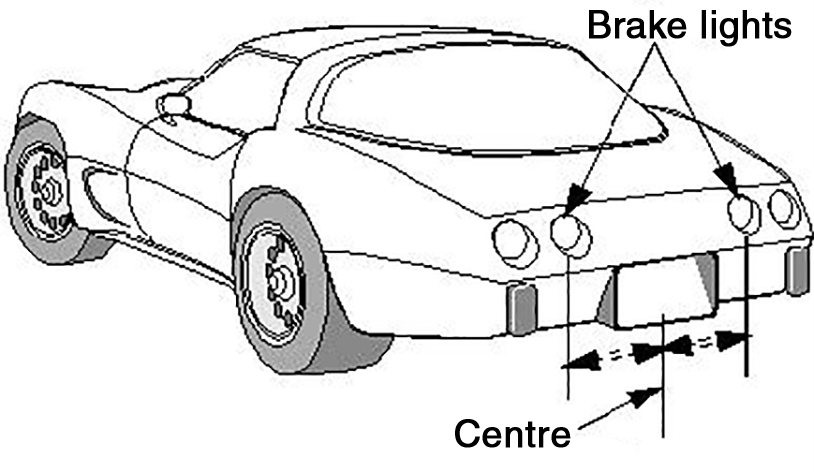 Example of position of pair of brake lights fitted to motor vehicle with 4 wheels
