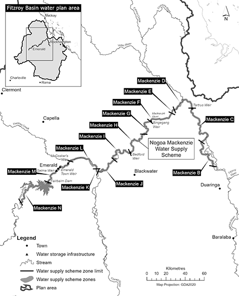map of water supply scheme zones for Nogoa Mackenzie water supply scheme
