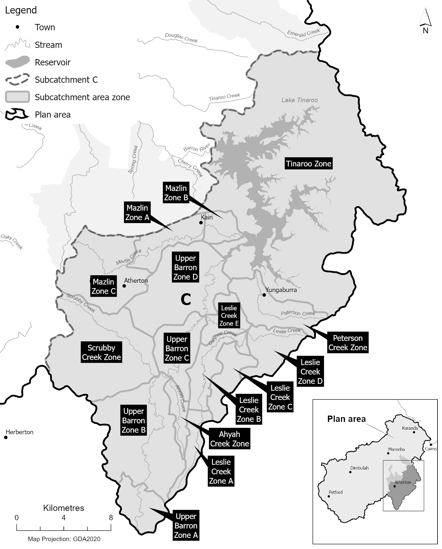 Subcatchment area zones for subcatchment area C