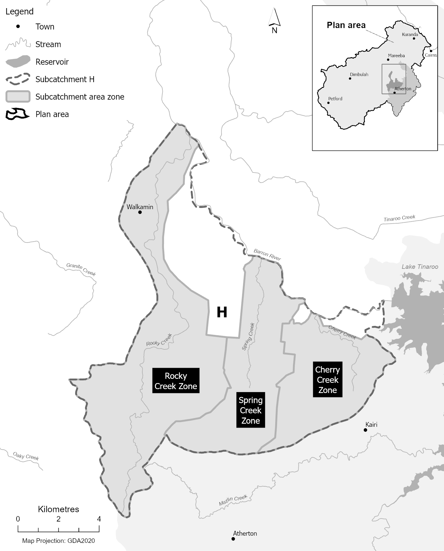 Subcatchment area zones for subcatchment area H