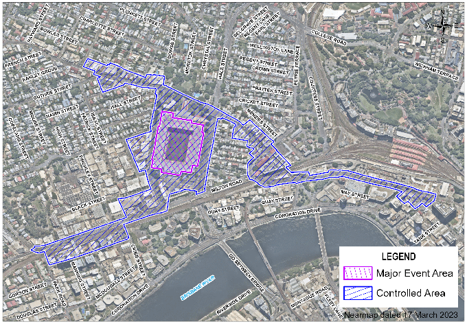 map of Brisbane Stadium major event area and controlled area