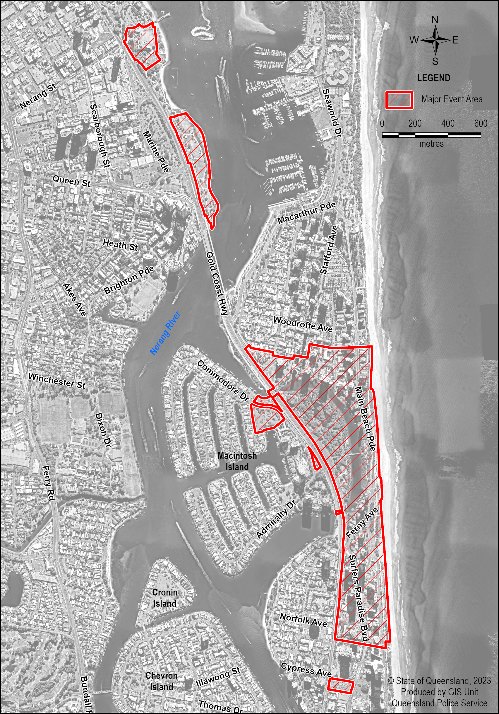 Map of major event area for Gold Coast 500