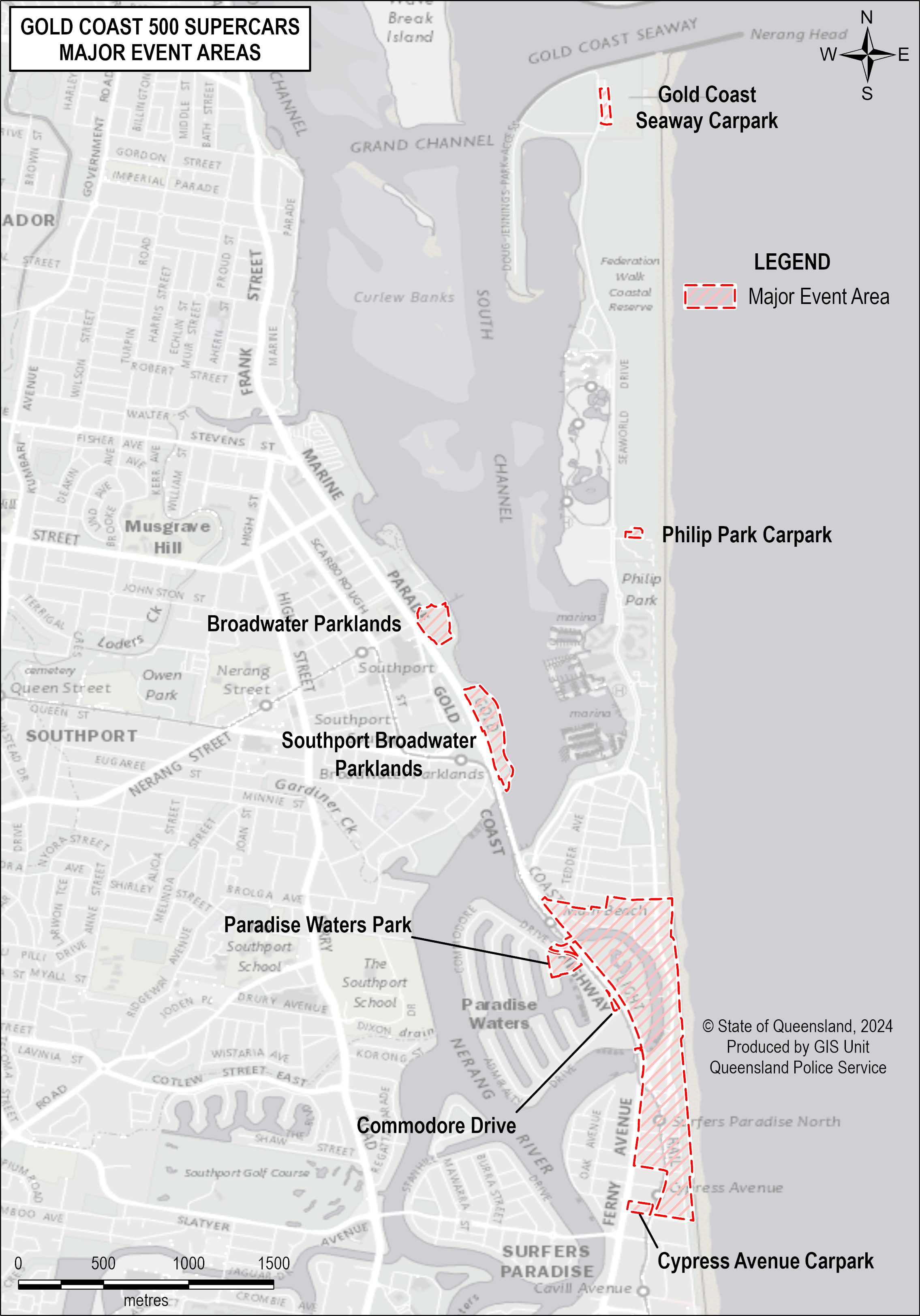 Map of major event area for Gold Coast 500
