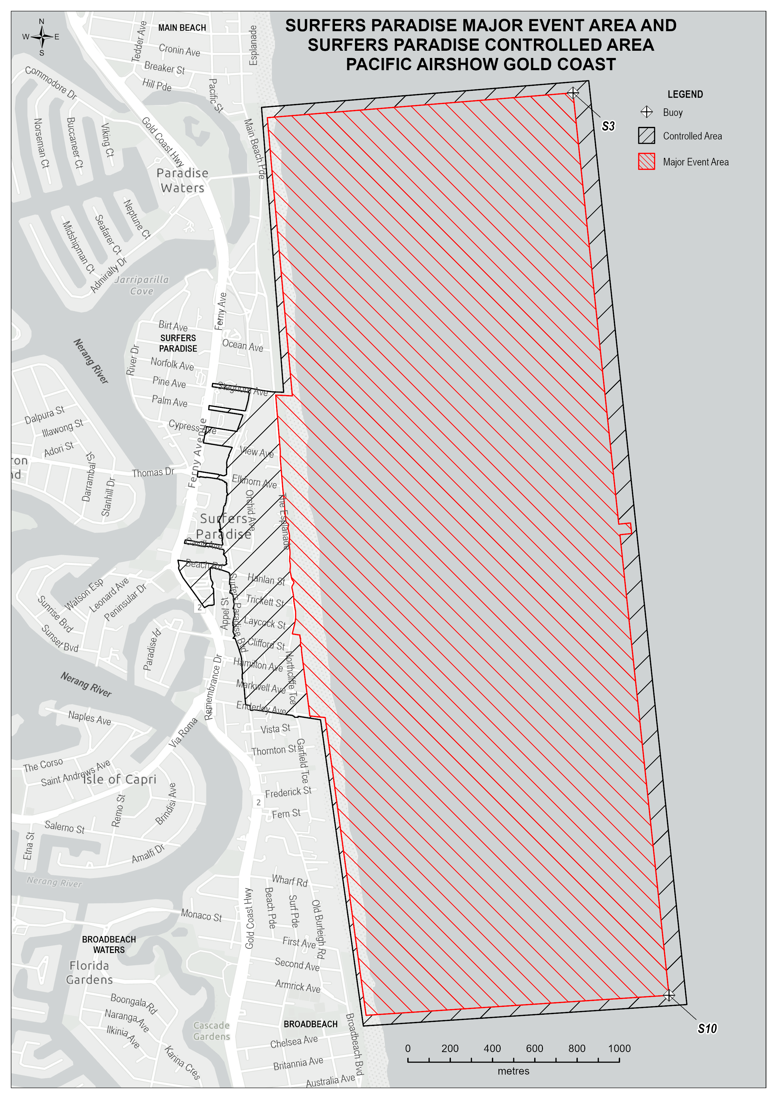 image of the major event area for Surfers Paradise and Surfers Paradise controlled area