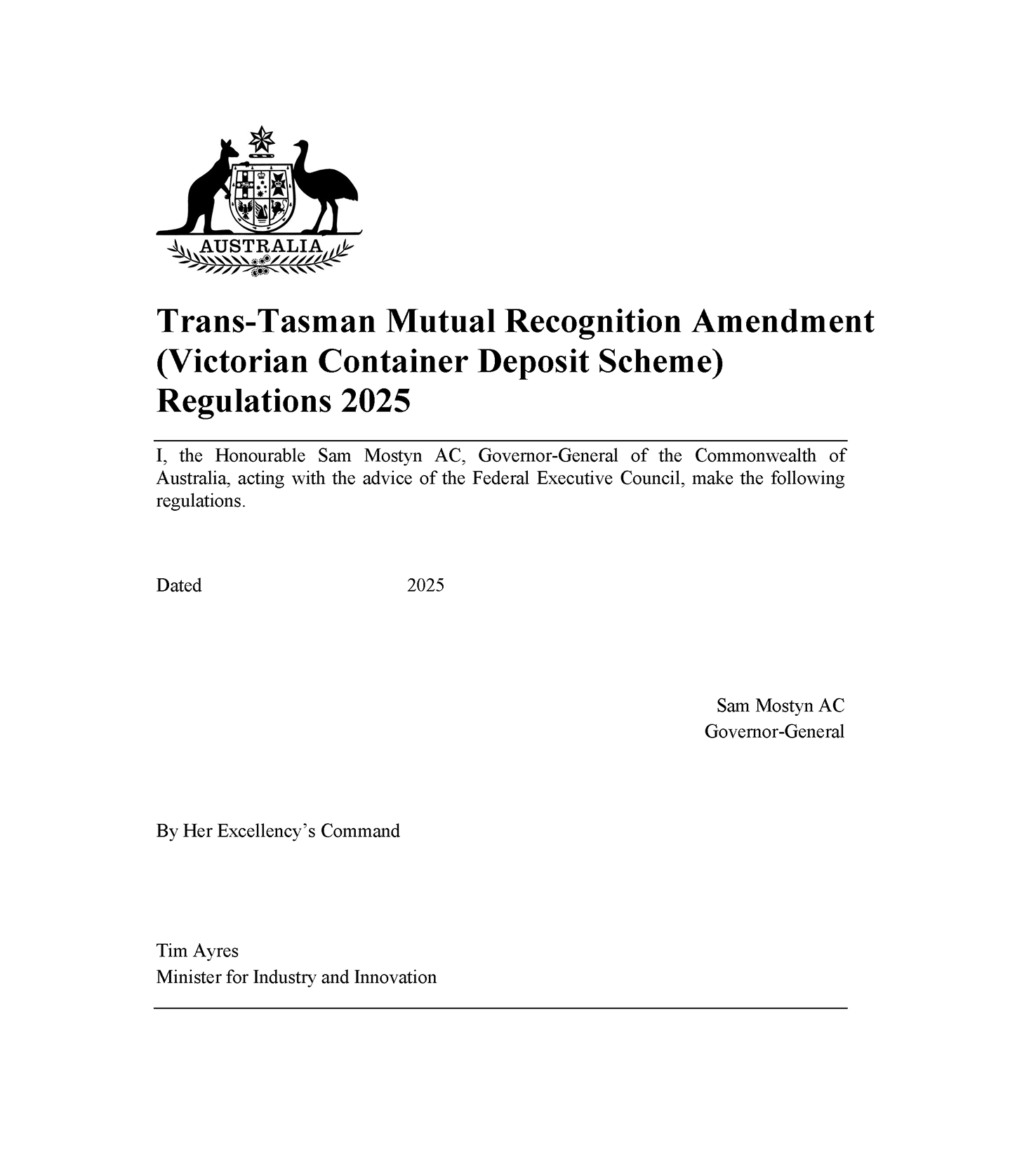 image of proposed Commonwealth regulation